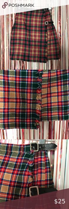 Vintage LS Ayres made in Scotland Plaid Kilt Skirt Skirt With Buckle, Kilt Skirt, Wool Skirt, Wool Skirts, Red Green, Vintage Dresses, Scotland, High Waist