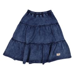 Dress your little fashionista in the chic and trendy Tiered Knit Skirt. Made from a luxurious blend of cotton, polyester, and spandex, this washed denim skirt is perfect for any occasion. Pair it with a stylish top for a sophisticated look that will make heads turn. Summer Cotton Denim Skirt, Denim Blue Cotton Ruffled Skirt, Cotton Lined Denim Skirt, Trendy Cotton Flared Denim Skirt, Cotton Denim Blue Tiered Skirt, Casual Cotton Flared Denim Skirt, Casual Flared Cotton Denim Skirt, Medium Wash Cotton Tiered Skirt, Cotton Tiered Denim Skirt With Lining