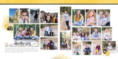 a collage of photos is shown in this yellow and white photobook cover design