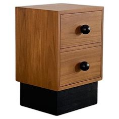 two drawers are shown with black handles on each drawer and one is made out of wood