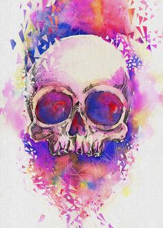 a watercolor painting of a skull with glasses