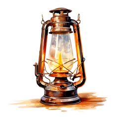 an old fashioned oil lamp is shown with watercolors on the bottom and sides