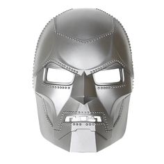 a silver mask with studding on the face and eyes is shown in front of a white background