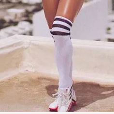 Super Cute White Socks With Black Stripes Trendy White Hosiery For Summer, White Thigh High Socks For Summer, White Stretch Stockings For Summer, White Thigh High Stockings For Summer, White Casual Summer Hosiery, White Casual Hosiery For Summer, White Sports Socks For Winter, White Sporty Winter Socks, Trendy Stretch White Stockings