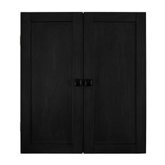 a black cabinet with two doors on the front and one door open to reveal it