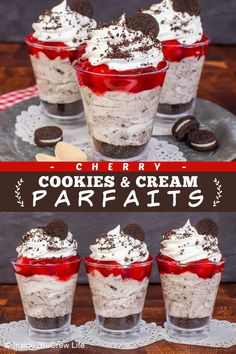 cookies and cream parfaits with oreo cookies on top