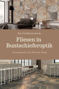 an advertisement for a furniture store with the words fliesen in buntschieferpott