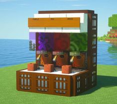 Shops In Minecraft Ideas, Workstation Minecraft, Minecraft Hot Dog Stand, Potion Store Minecraft, Minecraft Restaurant Kitchen, Minecraft Food Court, Minecraft Popcorn Machine, Minecraft Arcade Ideas, Cash Register Minecraft