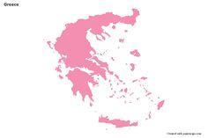 a pink map of greece on a white background