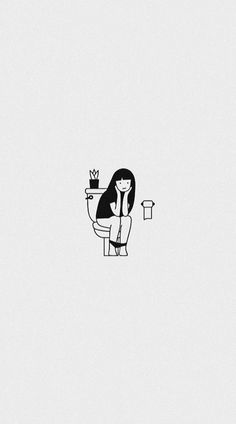 a black and white drawing of a woman sitting on a toilet with a crown above her head