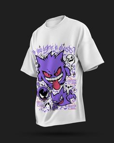 Gengar Gastly T-Shirt, Ghost Type element Silhouette, Video Game T-Shirt, Japanese Anime, Haunter Shirt, Gengar Shirt, Gastly Shirt This classic unisex jersey short sleeve t-shirt fits like a well-loved favorite. Soft cotton and quality printing make users fall in love with it again and again. These t-shirts have ribbed knit collars to reinforce shaping. The shoulders are tapped for a better fit over time. Double side seams maintain the shape of the garment longer. first quality 100% Cotton shor Casual Purple T-shirt With Cartoon Print, Purple Graphic Tee With Cartoon Print, Purple Cartoon Print Graphic Tee, Purple Graphic Crew Neck Top, Purple Cartoon Print Top For Streetwear, Casual Purple T-shirt With Sublimation Print, Purple Sublimation Print Top For Streetwear, Purple Tops With Sublimation Print For Streetwear, Gengar Outfit