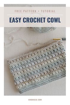 the crochet cowl is shown with text overlay that reads, free pattern and