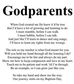 a poem written in black and white with the words godparenss on it