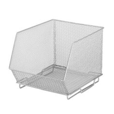 a metal wire basket with two compartments