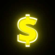 a lit up dollar sign in the dark with yellow light on it's side