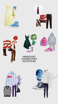 an image of children's clothing and shoes with the words inside out characters outfits