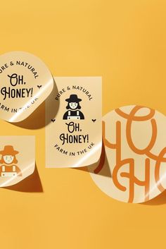 three stickers with the words oh, honey and an image of a scarecrow