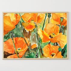 watercolor painting of orange flowers on white background