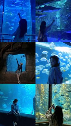 two girls are standing in front of an aquarium