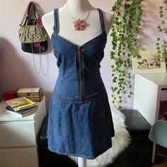 - Gorgeous mini Jean dress, tagged women's medium but fits more like a women's small - Minor staining is circled in the pictures (not noticeable) Denim Dress Aesthetic, 90s Denim Dress, Diesel Dress, Empress Dress, Vintage Diesel, Diesel Denim, Jean Dress, 90s Denim, Dress Aesthetic