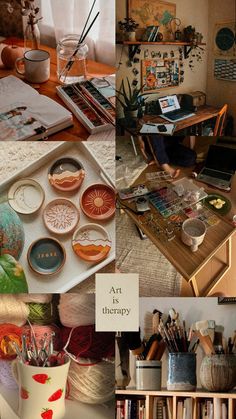 there are many different pictures in this collage that show art therapy and crafting