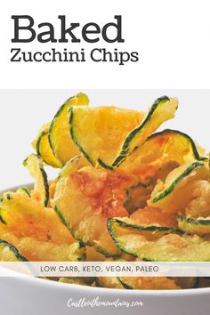 baked zucchini chips in a white bowl