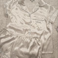 Never Worn, Beautiful, Silky Pajama Set Embroidered With 'Bride' On The Chest Pocket. Would Be A Perfect Shower/Bridal Gift! Embroidered Pajamas, In Bloom By Jonquil, Silky Pajamas, Bridal Gift, Satin Pajamas, Baddie Outfits, Bridal Gifts, In Bloom, Chest Pocket