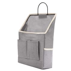 a gray and white storage bag with handles