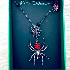 Nwt Betsey Johnson Gunmetal Black And Red Crystal Jeweled Spider And Spiderweb Halloween Statement Necklace. Tags: Happy Halloween Fall Season Haunted House Costume Party Witch Ghost Vampire Pumpkin Patch Trick Or Treat Autumn Goth Gothic Scary Spooky Boo Jewelry Spiders Spider Jewelry Spiderweb Jewelry, Jeweled Spider, House Costume, Vampire Pumpkin, Crystal Spider, Witch Ghost, Spider Jewelry, Betsey Johnson Jewelry