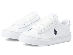 Polo Ralph Lauren Kids Sayer (Little Kid) - Kid's Shoes : White Tumbled/Grey/Navy Pony Player : Let your kid slay a trendy look by wearing the Polo Ralph Lauren Kids Sayer Lifestyle Sneakers. Synthetic upper. Textile lining and insole. Lace-up closure. Padded collar and regular tongue. Brand name details on the midsole. Round toe design. Synthetic outsole. Imported. Measurements: Weight: 7 oz Product measurements were taken using size 10.5 Little Kid, width M. Please note that measurements may v Boys White Shoes, Polo Ralph Lauren Shoes, Ralph Lauren Sneakers, Polo Shoes, Lifestyle Sneakers, White Dress Shoes, Polo Ralph Lauren Kids, Semi Casual, Baby Frocks Designs