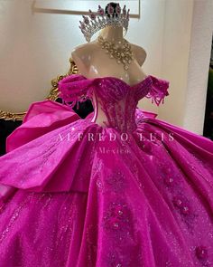 Neon Pink Quinceanera Dresses, Quinceanera Dresses Color Ideas, Fuschia Quinceanera Dresses, Bright Pink Quinceanera Dresses, Quinceanera Dresses Hot Pink, Dark Pink Quince Dress, 15 Pink Dresses, Sweet 16 Pink Dresses, Hot Pink Sweet 16 Dresses