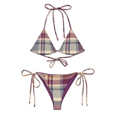 Lavender Haze Plaid String Bikini Where To Buy Cheap Bikinis, 70s Bikinis Vintage, Grunge Swimsuit, 2000s Swimwear, 2000s Bikinis, Trendy Swimsuit, Lavender Shades, Polka Dot Bathing Suit, Unique Swimsuits