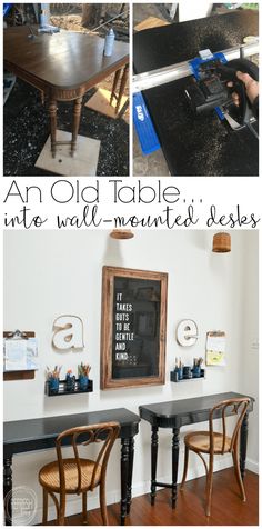 an old table is transformed into a dining room table