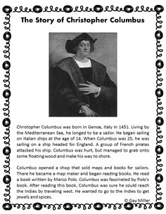 the story of christopher columbus is shown in an old black and white photo with text