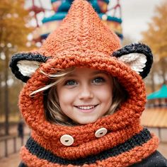 Adorable Handmade Crochet Warm Winter Hat. This Is The Cutest Children's Hat Ever. It Is Super Soft And Warm For The Winter Months. It Is Very Thick And Warm It Covers The Head, Ears, And Neck All At The Same Time. Perfect For The Child Who Does Not Want To Wear A Beanie Or Scarf To Keep Warm. Material: Cotton, Polyester, And Acrylic, Cotton Yarn/Wooly Knitted, Soft And Comfortable. It Is For Kids 3 Years To 8 Years, Although I Am An Adult And Can Put It On. So There Is Plenty Of Room And Not To Animal Party Hats, Kids Winter Hats, Fox Hat, Winter Knit Hats, Childrens Hats, Animal Hats, Knitted Animals, Handmade Kids