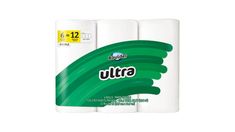 two rolls of ultra toilet paper on a white background