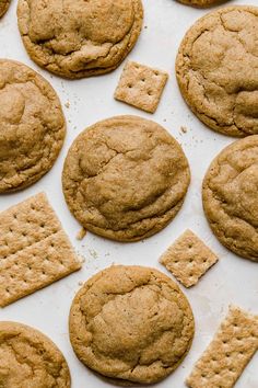 cookies and crackers laid out on a baking sheet