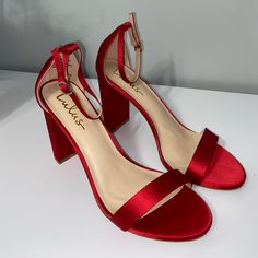 Size:11 Color:Red Material:Satin Great Condition, Never Worn Red Prom Heels, Red Heels Prom, Quinceanera Shoes, Hoco Inspo, Formal Ideas, Red Wedding Shoes, High Heels For Prom, Prom Heels, Bridal Heels