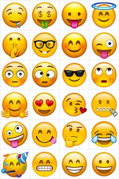 a bunch of emoticions with different facial expressions