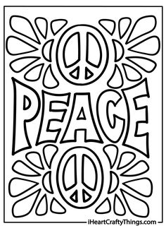 a peace sign with the word peace on it in black and white coloring book pages