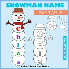 snowman name and letter matching game for kids