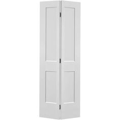 an open white door with two panels on the side and one panel in the middle