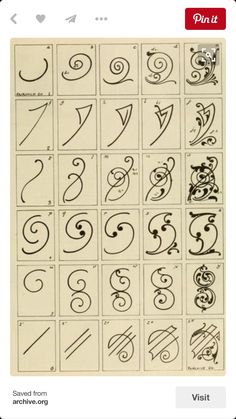 some type of calligraphy that has been drawn in different styles and colors, including the letter