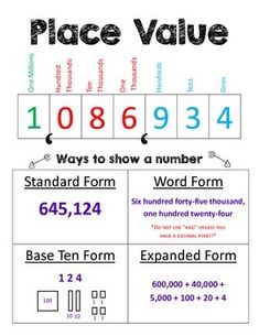 place value worksheet with numbers and symbols