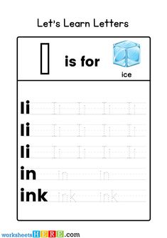 the letter i is for ice worksheet with an upper and lowercase word