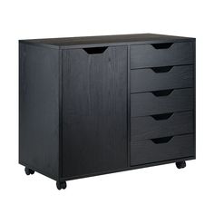 a black cabinet with five drawers on wheels