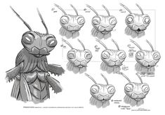 an insect's face and head with many different angles