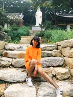 Orange Tshirt Dress w/ Fishnets 💛❤️💛 Oversized Tshirt Fishnet Outfit, Outfit With Fishnets, Fishnets Outfit, Fishnet Outfits, Dress With Fishnets, Closet Outfits, Orange Tshirt, Tshirt Dress Outfit, Oversize Tshirt Outfits