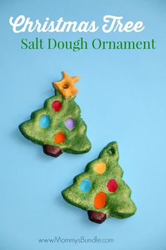 christmas tree salt dough ornament on a blue background with the words, christmas tree salt dough ornament