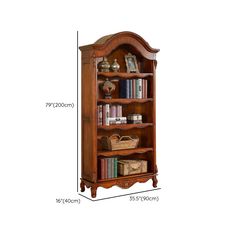 a wooden book shelf with books on it and measurements for the height chart in front of it